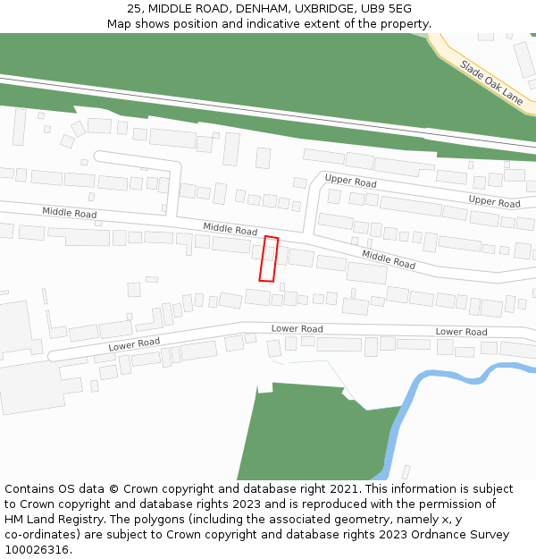 25, MIDDLE ROAD, DENHAM, UXBRIDGE, UB9 5EG: Location map and indicative extent of plot