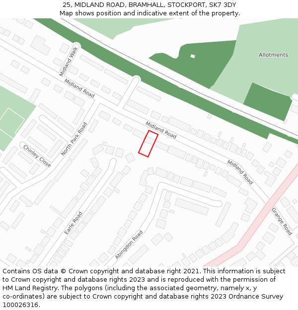 25, MIDLAND ROAD, BRAMHALL, STOCKPORT, SK7 3DY: Location map and indicative extent of plot