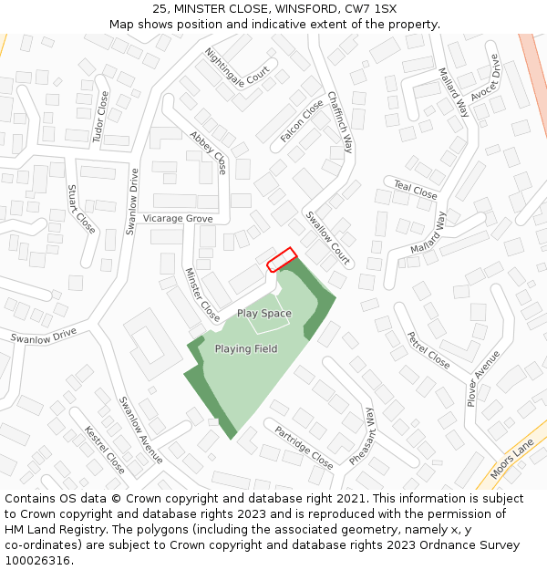 25, MINSTER CLOSE, WINSFORD, CW7 1SX: Location map and indicative extent of plot