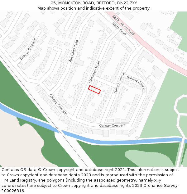 25, MONCKTON ROAD, RETFORD, DN22 7XY: Location map and indicative extent of plot