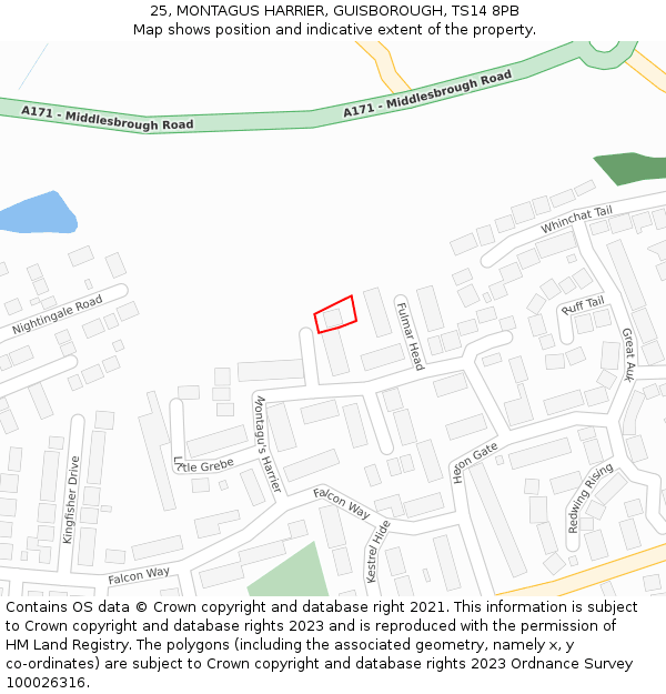 25, MONTAGUS HARRIER, GUISBOROUGH, TS14 8PB: Location map and indicative extent of plot