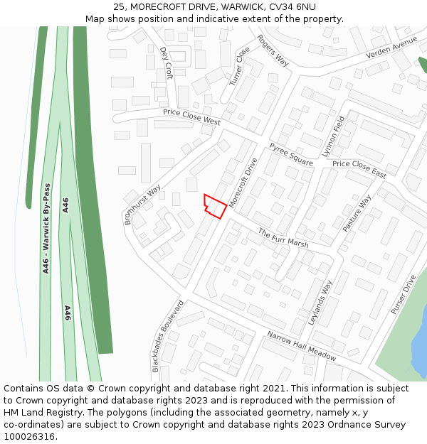 25, MORECROFT DRIVE, WARWICK, CV34 6NU: Location map and indicative extent of plot