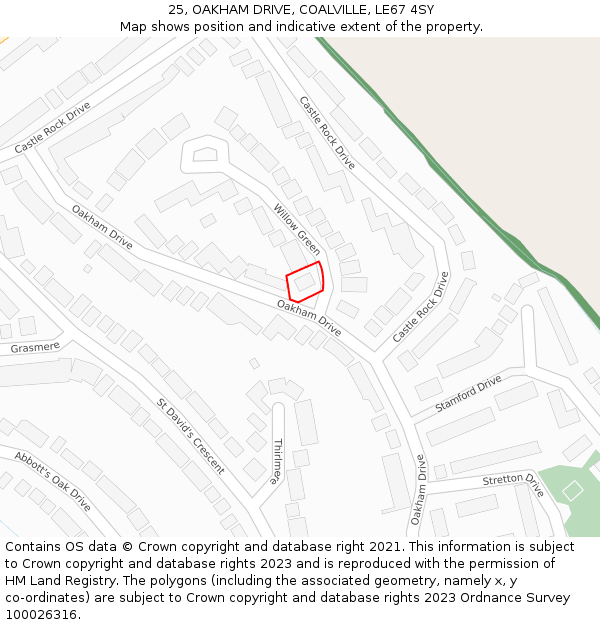 25, OAKHAM DRIVE, COALVILLE, LE67 4SY: Location map and indicative extent of plot