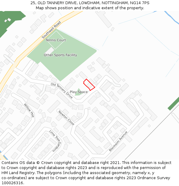 25, OLD TANNERY DRIVE, LOWDHAM, NOTTINGHAM, NG14 7PS: Location map and indicative extent of plot
