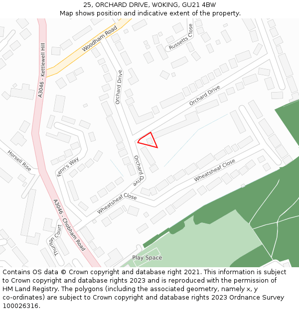 25, ORCHARD DRIVE, WOKING, GU21 4BW: Location map and indicative extent of plot