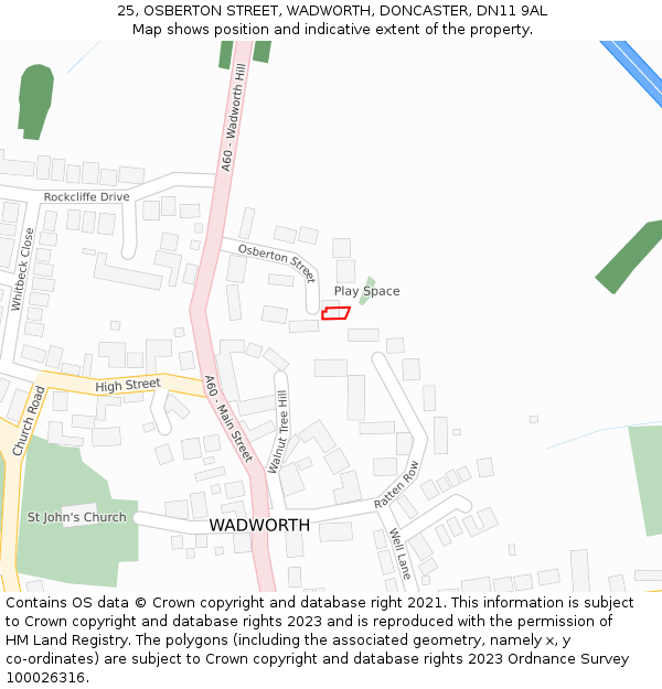 25, OSBERTON STREET, WADWORTH, DONCASTER, DN11 9AL: Location map and indicative extent of plot