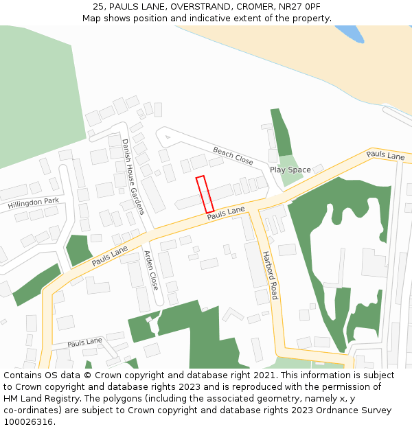 25, PAULS LANE, OVERSTRAND, CROMER, NR27 0PF: Location map and indicative extent of plot