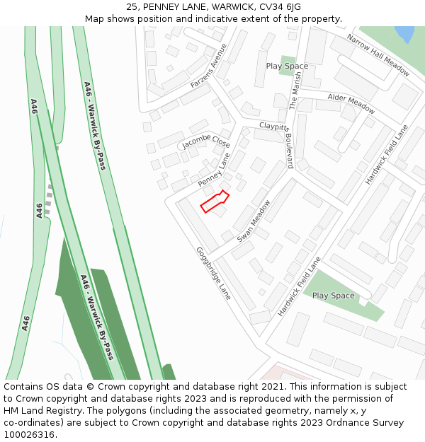 25, PENNEY LANE, WARWICK, CV34 6JG: Location map and indicative extent of plot