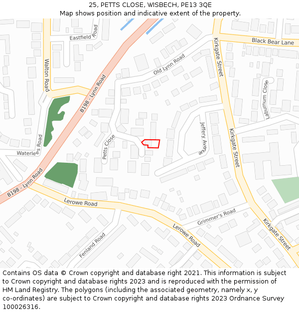 25, PETTS CLOSE, WISBECH, PE13 3QE: Location map and indicative extent of plot