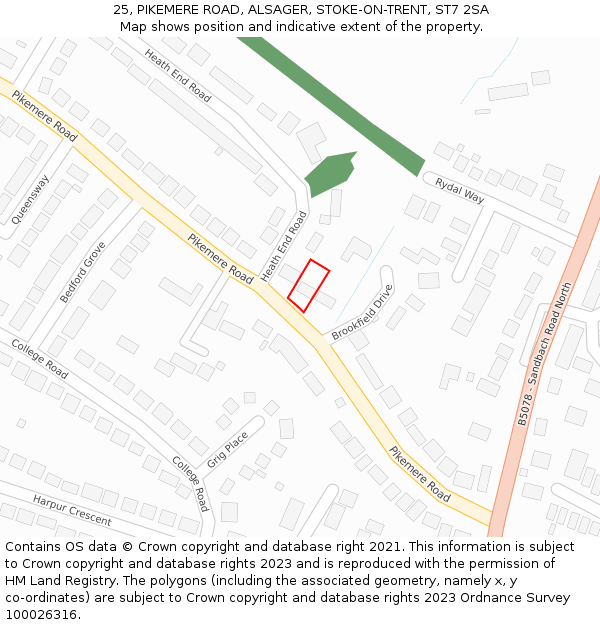 25, PIKEMERE ROAD, ALSAGER, STOKE-ON-TRENT, ST7 2SA: Location map and indicative extent of plot