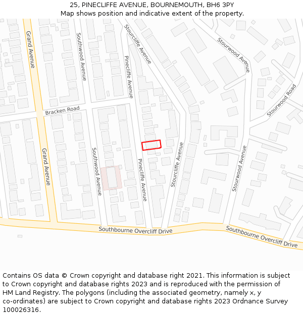 25, PINECLIFFE AVENUE, BOURNEMOUTH, BH6 3PY: Location map and indicative extent of plot