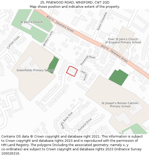 25, PINEWOOD ROAD, WINSFORD, CW7 2GD: Location map and indicative extent of plot