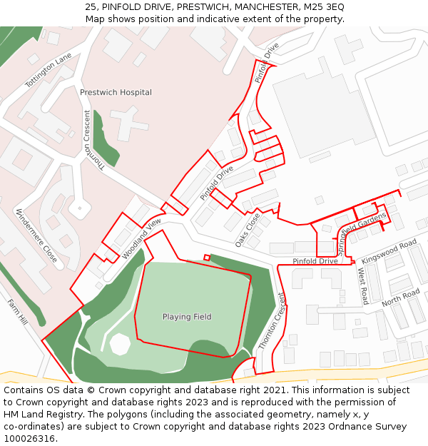 25, PINFOLD DRIVE, PRESTWICH, MANCHESTER, M25 3EQ: Location map and indicative extent of plot