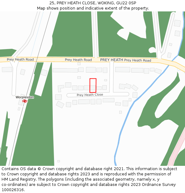 25, PREY HEATH CLOSE, WOKING, GU22 0SP: Location map and indicative extent of plot