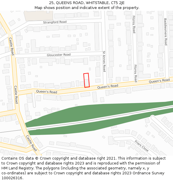 25, QUEENS ROAD, WHITSTABLE, CT5 2JE: Location map and indicative extent of plot