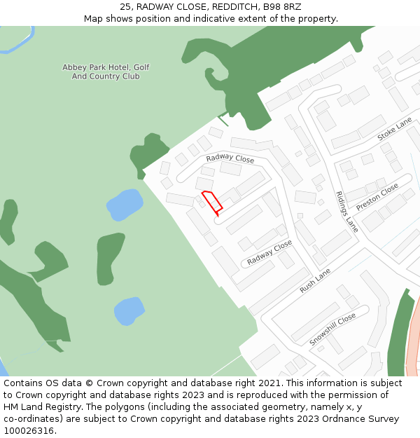 25, RADWAY CLOSE, REDDITCH, B98 8RZ: Location map and indicative extent of plot