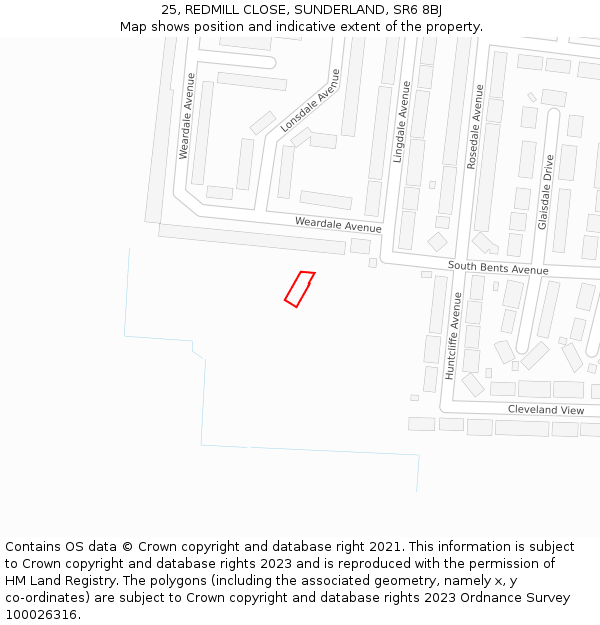 25, REDMILL CLOSE, SUNDERLAND, SR6 8BJ: Location map and indicative extent of plot