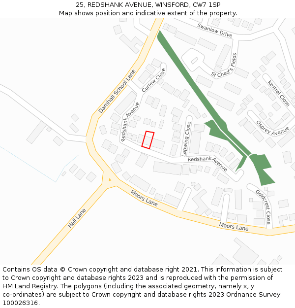 25, REDSHANK AVENUE, WINSFORD, CW7 1SP: Location map and indicative extent of plot