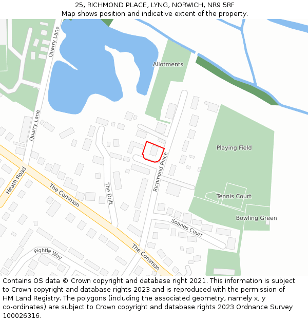 25, RICHMOND PLACE, LYNG, NORWICH, NR9 5RF: Location map and indicative extent of plot