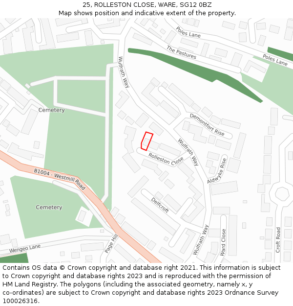 25, ROLLESTON CLOSE, WARE, SG12 0BZ: Location map and indicative extent of plot