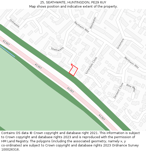 25, SEATHWAITE, HUNTINGDON, PE29 6UY: Location map and indicative extent of plot