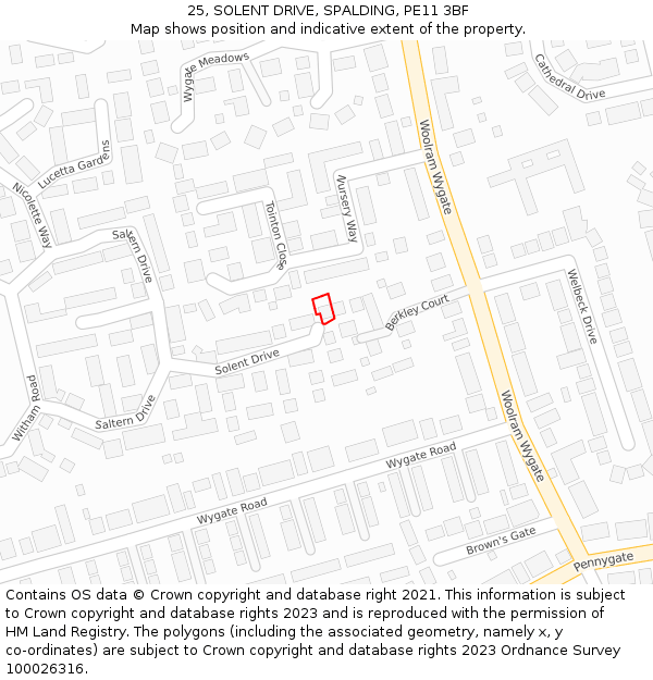 25, SOLENT DRIVE, SPALDING, PE11 3BF: Location map and indicative extent of plot