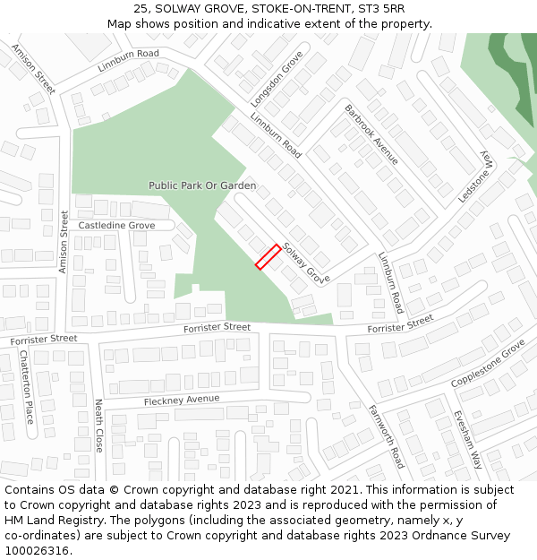 25, SOLWAY GROVE, STOKE-ON-TRENT, ST3 5RR: Location map and indicative extent of plot