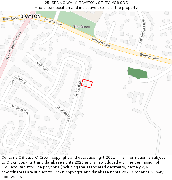 25, SPRING WALK, BRAYTON, SELBY, YO8 9DS: Location map and indicative extent of plot