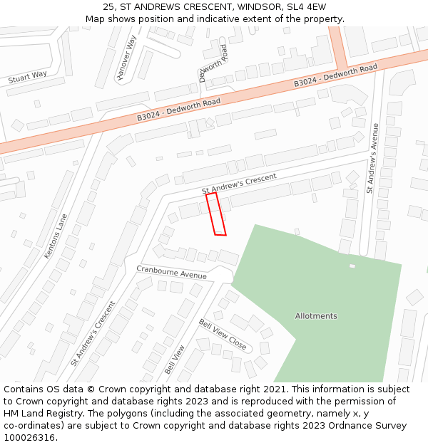 25, ST ANDREWS CRESCENT, WINDSOR, SL4 4EW: Location map and indicative extent of plot