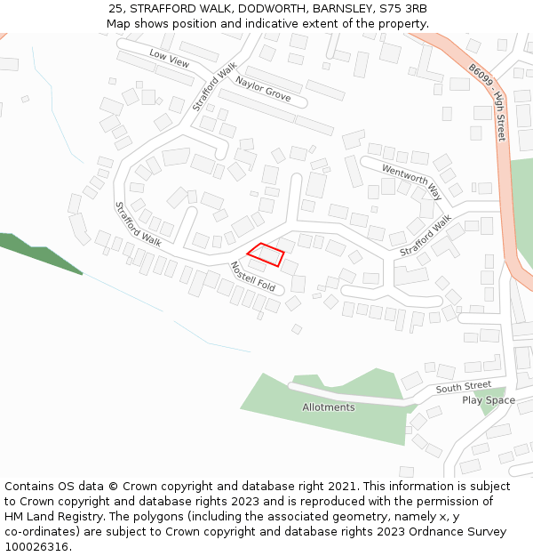 25, STRAFFORD WALK, DODWORTH, BARNSLEY, S75 3RB: Location map and indicative extent of plot