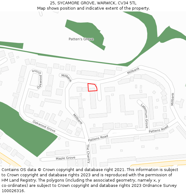 25, SYCAMORE GROVE, WARWICK, CV34 5TL: Location map and indicative extent of plot