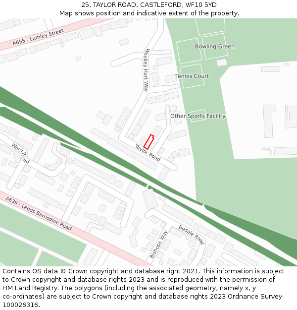 25, TAYLOR ROAD, CASTLEFORD, WF10 5YD: Location map and indicative extent of plot