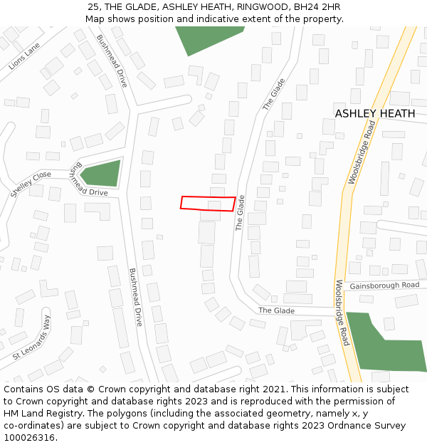 25, THE GLADE, ASHLEY HEATH, RINGWOOD, BH24 2HR: Location map and indicative extent of plot