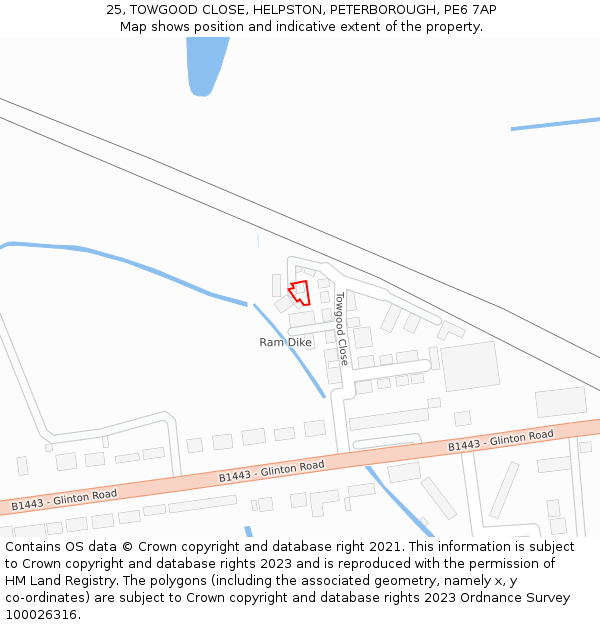 25, TOWGOOD CLOSE, HELPSTON, PETERBOROUGH, PE6 7AP: Location map and indicative extent of plot