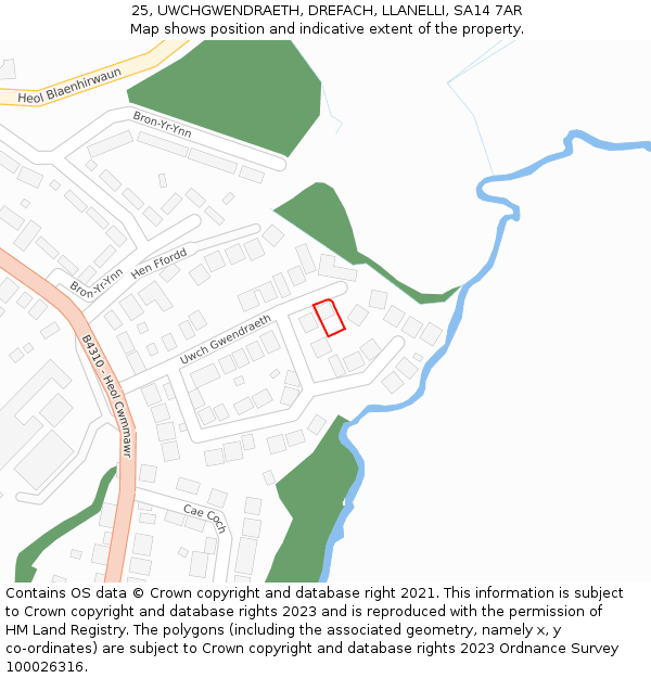 25, UWCHGWENDRAETH, DREFACH, LLANELLI, SA14 7AR: Location map and indicative extent of plot