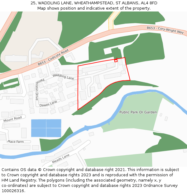 25, WADDLING LANE, WHEATHAMPSTEAD, ST ALBANS, AL4 8FD: Location map and indicative extent of plot