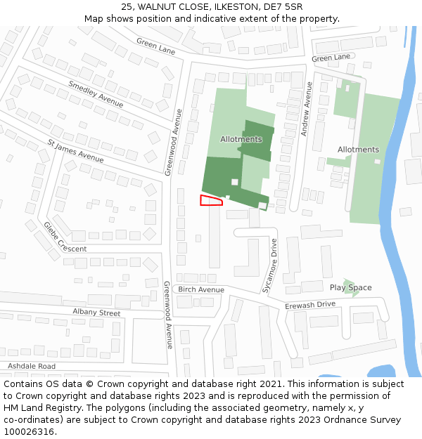 25, WALNUT CLOSE, ILKESTON, DE7 5SR: Location map and indicative extent of plot