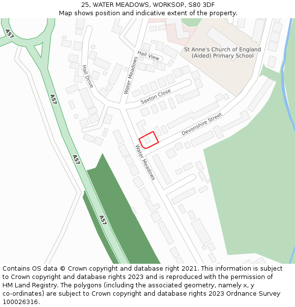 25, WATER MEADOWS, WORKSOP, S80 3DF: Location map and indicative extent of plot