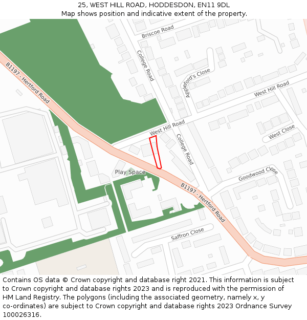 25, WEST HILL ROAD, HODDESDON, EN11 9DL: Location map and indicative extent of plot