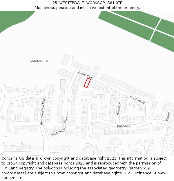 25, WESTERDALE, WORKSOP, S81 0TE: Location map and indicative extent of plot