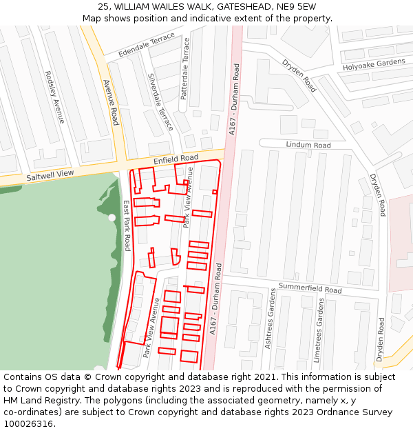 25, WILLIAM WAILES WALK, GATESHEAD, NE9 5EW: Location map and indicative extent of plot