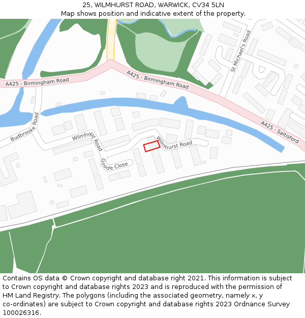 25, WILMHURST ROAD, WARWICK, CV34 5LN: Location map and indicative extent of plot