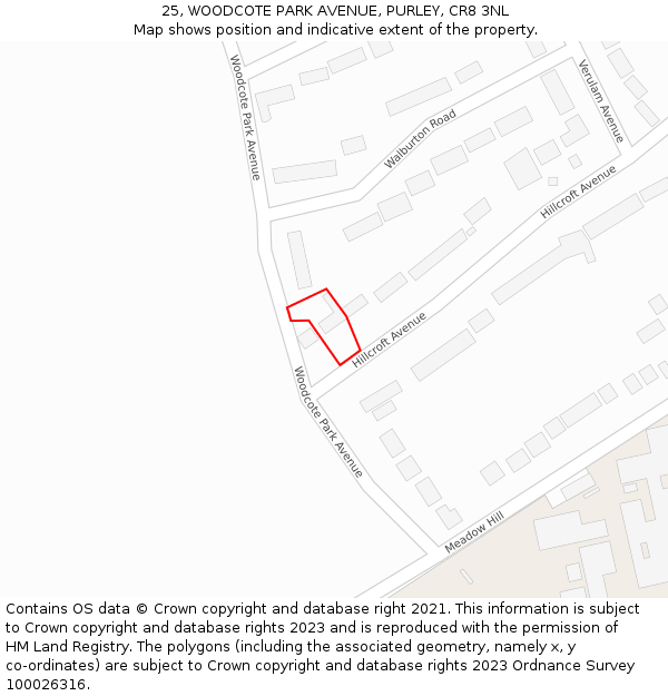 25, WOODCOTE PARK AVENUE, PURLEY, CR8 3NL: Location map and indicative extent of plot
