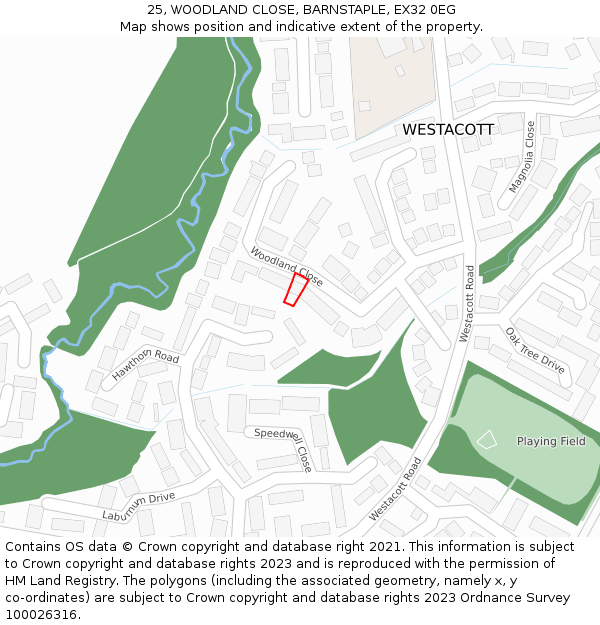 25, WOODLAND CLOSE, BARNSTAPLE, EX32 0EG: Location map and indicative extent of plot