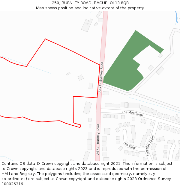 250, BURNLEY ROAD, BACUP, OL13 8QR: Location map and indicative extent of plot