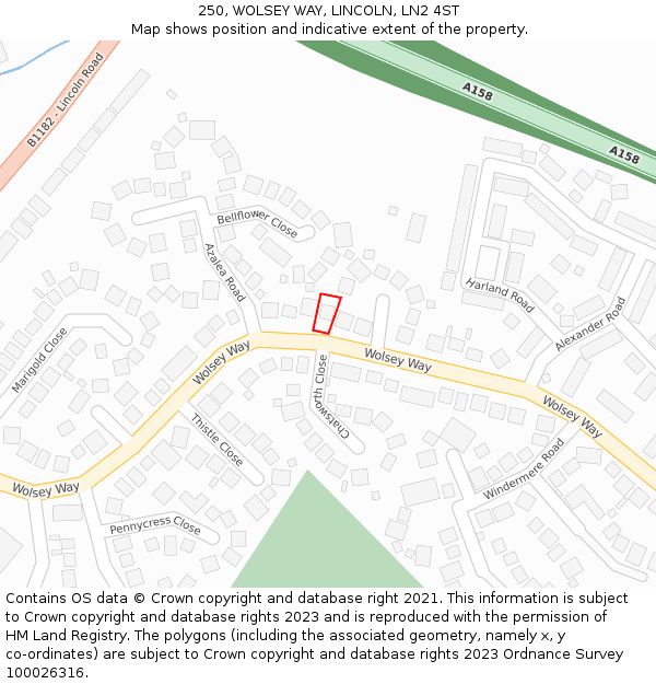 250, WOLSEY WAY, LINCOLN, LN2 4ST: Location map and indicative extent of plot