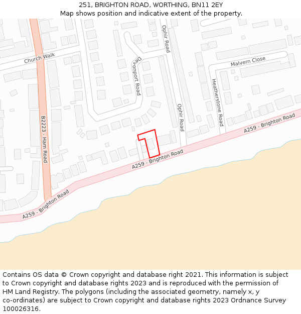 251, BRIGHTON ROAD, WORTHING, BN11 2EY: Location map and indicative extent of plot