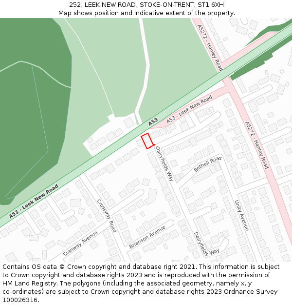 252, LEEK NEW ROAD, STOKE-ON-TRENT, ST1 6XH: Location map and indicative extent of plot