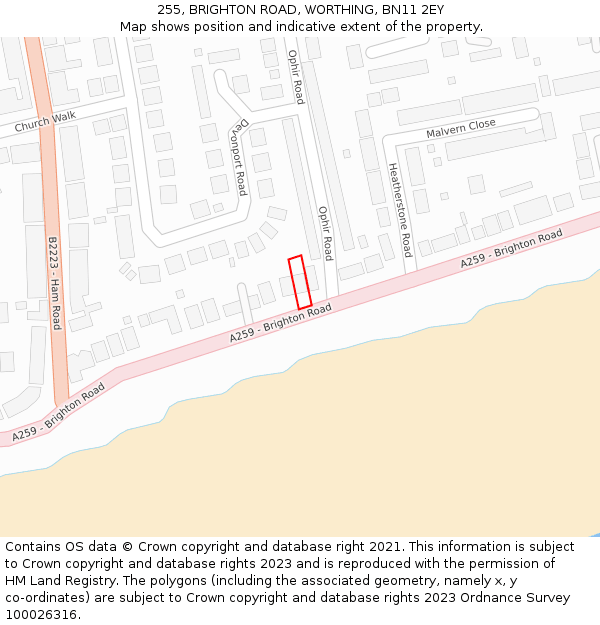 255, BRIGHTON ROAD, WORTHING, BN11 2EY: Location map and indicative extent of plot
