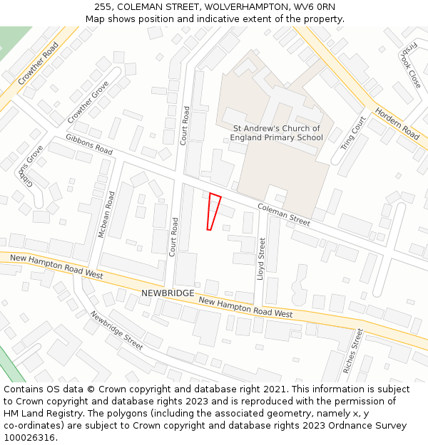 255, COLEMAN STREET, WOLVERHAMPTON, WV6 0RN: Location map and indicative extent of plot